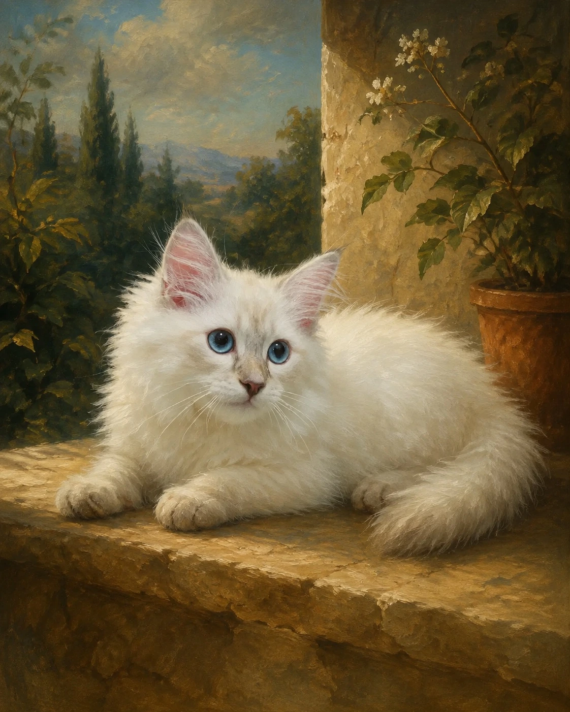 参考小时真实照片创作的文艺复兴猫咪肖像